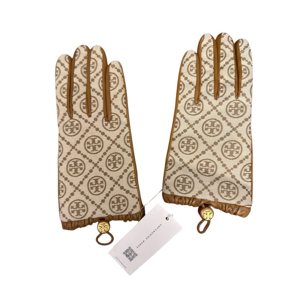 Tory Burch T Monogram Toggle Gloves Hazel/Bistro Brown Sz 8 New /tag $298